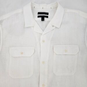 Banana Republic White Linen Short Sleeve Camp Shirt Mens Large Coastal Resort